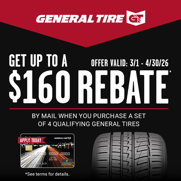 Up to $160 Rebate on General Tires